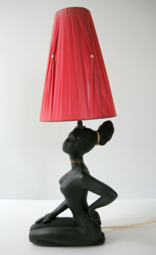 LAMPE VINTAGE 1950 CERAMIQUE FEMME AFRICAINE 50s ROCKABILLY RETRO FIFTIES 50's - Afbeelding 1 van 10