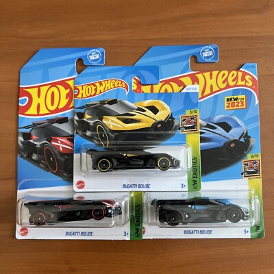 Hot Wheels Exotics BUGATTI BOLIDE Red Blue Yellow Short Card Variation Set