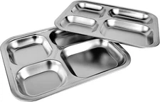 Stainless Steel Divided Dinner Plates, 2-Pack with 4 Sections for Portion Contro