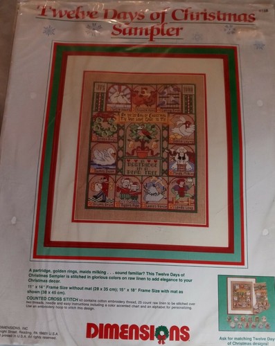 Vtg Dimensions 1989 Twelve Days of Christmas Sampler Counted Cross Stitch New - Picture 10 of 11