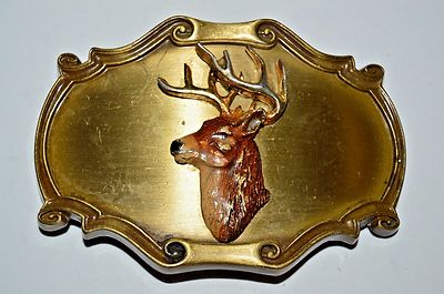 Nice Vintage 1978 Raintree DEER Head Hunter Hunting Brass Belt Buckle Rare 