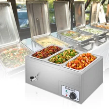 21QT 3-Pan Commercial Food Warmer Steam Table Buffet Bain Marie Countertop