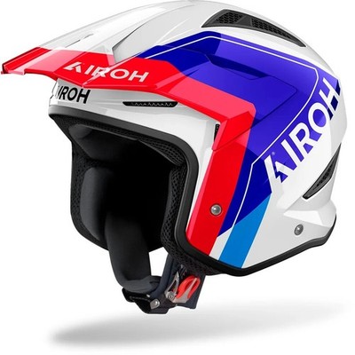 MOTORRADHELM JET FIBER TRIAL STYLE AIROH TRR II HUNT BLAU RED GLOSS GR XXL