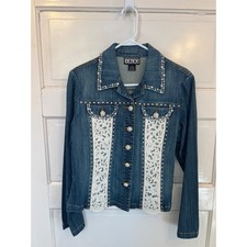 Berek 2 Denim Jacket Lace Pearls Rhinestones Crystals Women Medium Jean