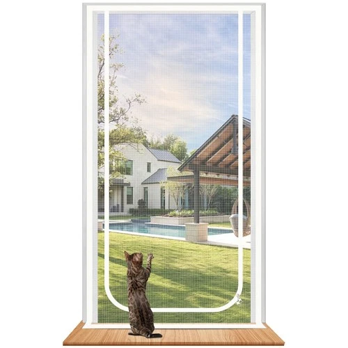 Cat Screen Door Reinforced Mesh Scratch-Proof Double Zipper – Fits 110x220cm