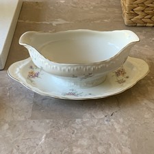 Elegant Cream Floral Gravy Boat with Saucer