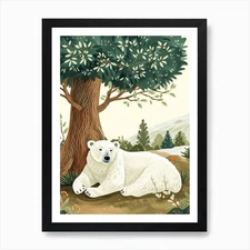 Polar Bear Laying Under A Tree Stor Framed Wall Art Poster Canvas Print Picture