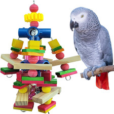 Natural Wooden Parrot Toys for African Grey, Cockatoos  Small Birds