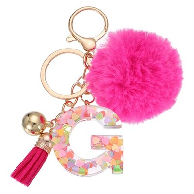Alphabet Initial Letter Keychain Letter-G Cute Heart Resin Keyrings Deep Pink
