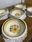 5 vintage Nustone Fiesta C1002 stoneware bowl with a yellow floral pattern