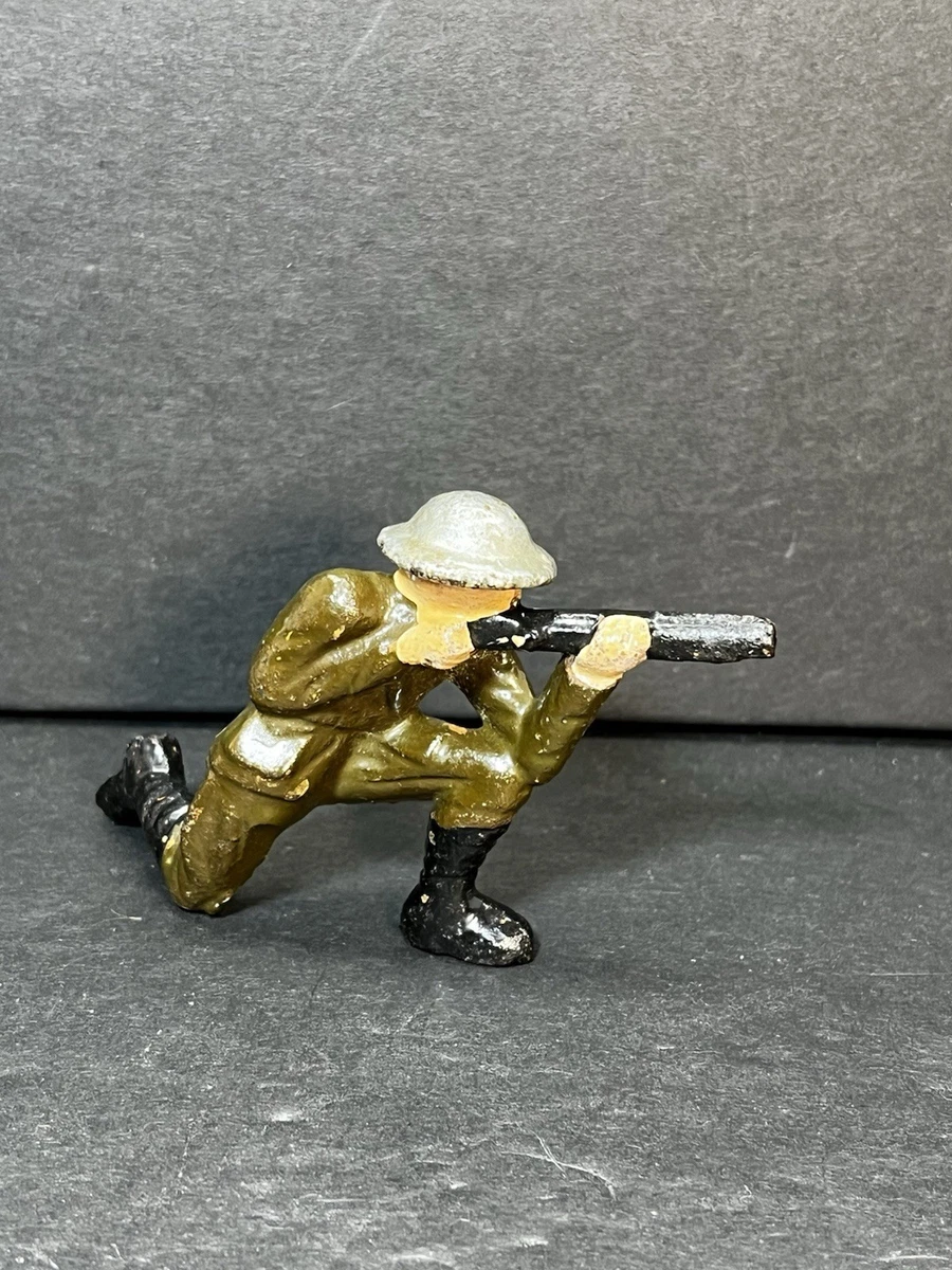 Vintage Cast Iron Solid Metal Toy Soldier - Kneeling Shooting Gun