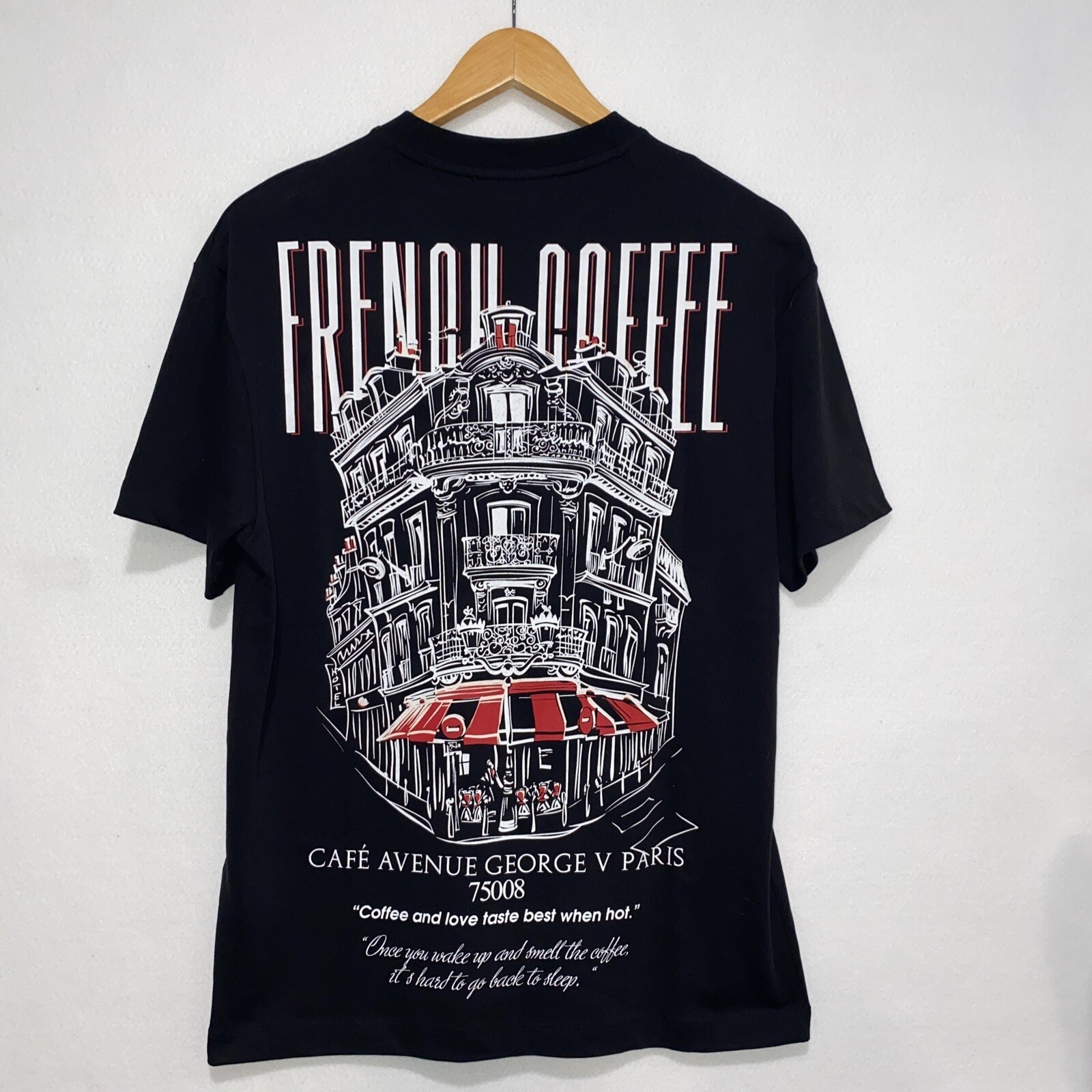 Nueva con etiquetas Camiseta Café Avenue George V Paris Para Hombre Negra Café Francés Talla Pequeña