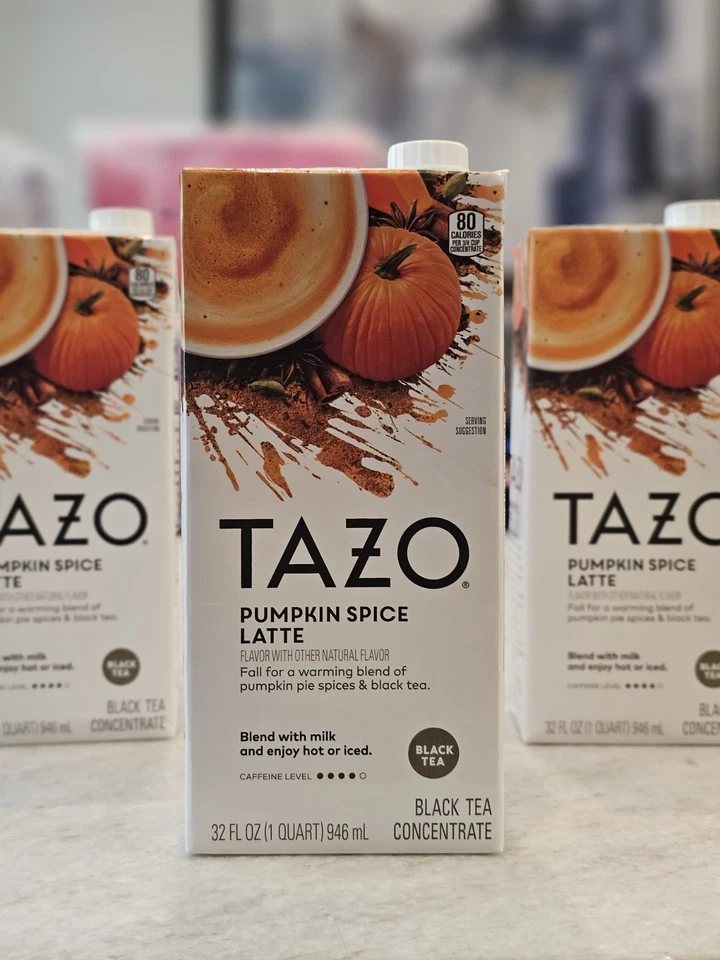 3x Tazo NUEVO EDICIÓN LIMITADA Pumpkin Spice Latte Concentrado de Té Negro 32 Oz 🍁 Foto 2 de 4