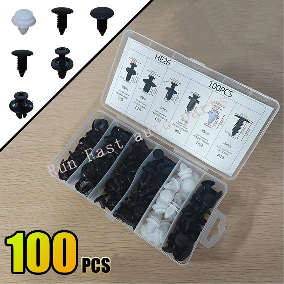 100 Fixing Fastener Kit Bumper Fender Liner Push Type Retainer Clips For Honda - Imagem 3 de 4