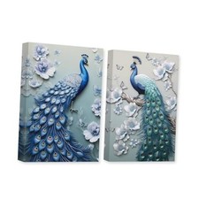 Elegant Peacock Canvas Wall Art - 2 Panels, Modern 16x24inchx2Pcs Peacock - 2