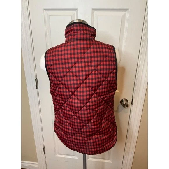 J. Crew Red Black Buffalo Plaid Puffer Vest, Size Small - Image 4 of 4
