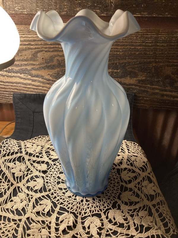 Limited Edition Vintage Fenton Powder Blue Overlay  Vase Stunning