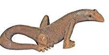 Vintage Hand Carved Wooden Iguana Lizard Orna...