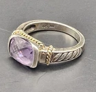 Vintage Designer RING STERLING SILVER 925 18K Gold Cut Amethyst BRAID RING Sz 7