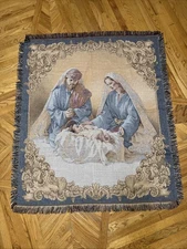 Mohawk Home Nativity Jesus Mary Joseph Tapestry Woven Sofa Throw Blanket 50”x60”
