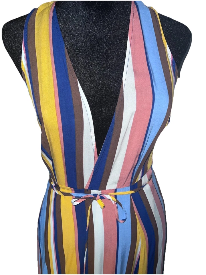 Multicolor Striped Wraparound Strap Sleeves  Maxi Dress Women size M - Image 3 of 4
