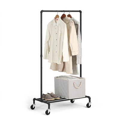 Industrial Loft Style Rolling Garment Rack - Rolling Clothes Organizer (Singl...