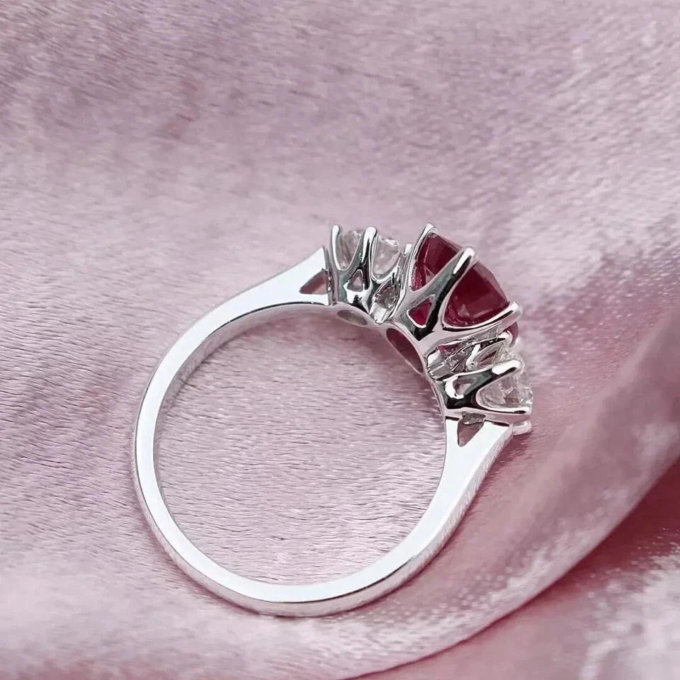 4.10 Ct Oval Cut Certified Natural Ruby & Diamond Wedding Ring 18K White Gold - Image 4 of 4