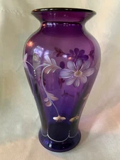 Fenton Historic Collection 1998 hand painted Royal Purple Vase