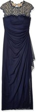 Alex Evenings Women's Long Dress A-Line Gown Lace Bodice Cap Sleeve Navy Blue 8