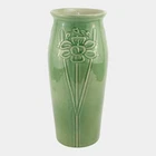 Red Wing 1930s Vintage Art Deco Pottery Green Floral In Relief Ceramic Vase