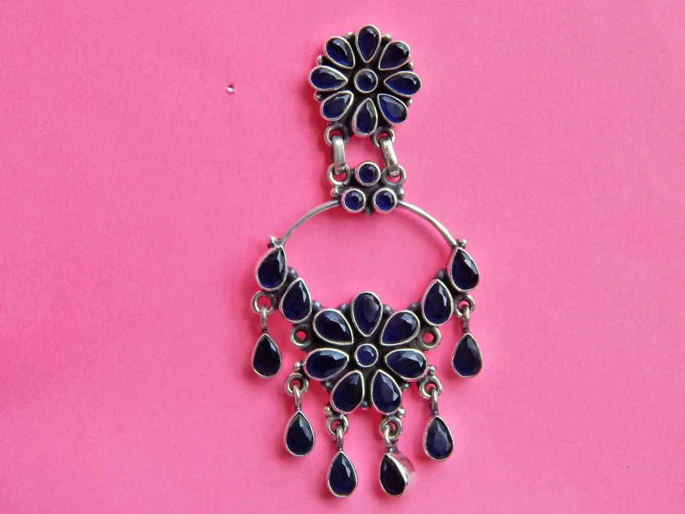 Natural Blue Sapphire Boho Stud Earring 925 Sterling Silver Wedding Jewelry Gift - Image 4 of 4