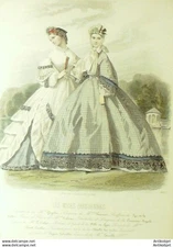 1862 Parisian Fashion Engraving # 1012 (Stencil Watercolor) Old Fashion Plate