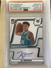24-25 Panini Donruss KJ Simpson Next Day Auto (RC) #NDA-KSC PSA MT 10 Auto 10
