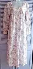 Eileen West Rose Floral Print Long Sleeve 100 Cotton Lawn Ballet Nightgown M
