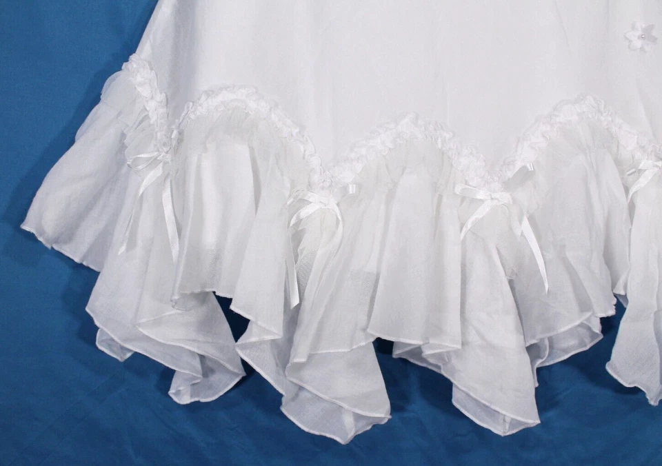 BISCOTTI White TWILL Floral/Pearls ASYMMETRIC HEM Zip WEDDING EASTER DRESS Sz 12 - Image 3 of 4