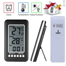 Digital Thermometer Clock Indoor/Outdoor Wireless Temperature Meter Transmitter