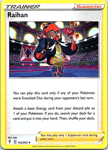 raihan pokemon trainer card 152/203 Evolving Skies Supporter Playset x4 : Toys & Games shuffle your deck.You may play only 1 Supporter card during your turn. What is this signed card