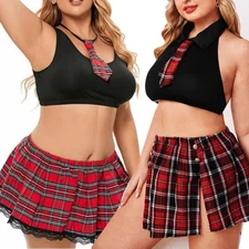 Women Sexy School Girl Outfit Lingerie Cosplay Roleplay Mini Skirt Costume Set