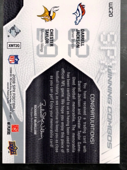 A9754- 2008 SPx Winning Combos 49 #WC20 Darrell Jackson Chester Taylor Jersey/49 - Image 2 of 2