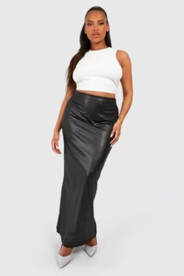 Boohoo US 18 Plus Wet Look Slip Side Slit Maxi Skirt
