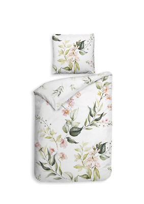 Heckett & Lane Satin Bettwäsche 135x200 Alloro White Rosen Blütenrispen rosa grü
