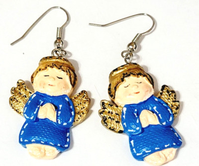Vintage Christmas Dangle Pierced Earrings Angels Festive Holiday Jewelry h-39
