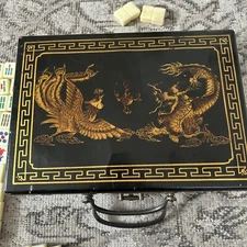 Vintage Mahjong Mah Jongg Bakelite MiniTile Game 144pcs  Green Dragon Hinged Box