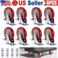 8 Pack 4'' Caster Wheels Swivel Plate Polyurethane Wheels Heavy Duty Wheels