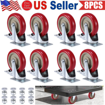 #ad 8 Pack 4#x27;#x27; Caster Wheels Swivel Plate Polyurethane Wheels Heavy Duty Wheels $42.99