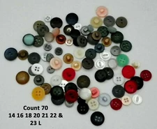 70 Lot Mixed Button 14 16 18 20 21 23L Shank & Flat 2 & 4 Hole Multicolor