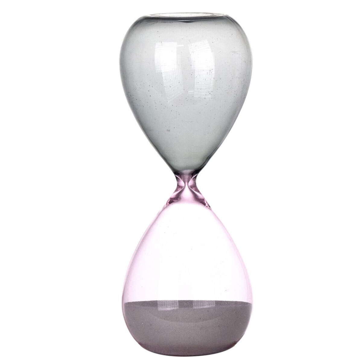 Sablier rose et gris 15 min en verre soufflé pour décoration salon