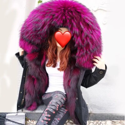 NEU! CARMEN CHARLOTT Luxus FUCHSPELZ Pelz Parka Mantel Beere Größe XS