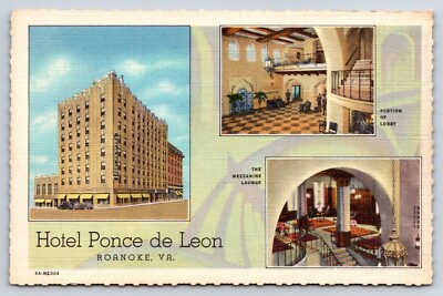 Postcard Roanoke, Virginia Hotel Ponce de Leon