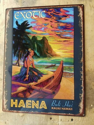 Exotic Haena Bali Ha'i Kauai Hawaii metal sign beach bungalow home decor